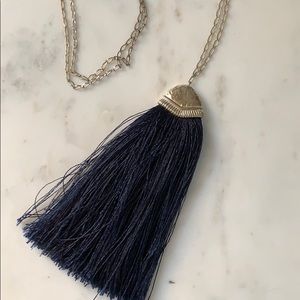 Navy Blue and Silver Tassel Necklace